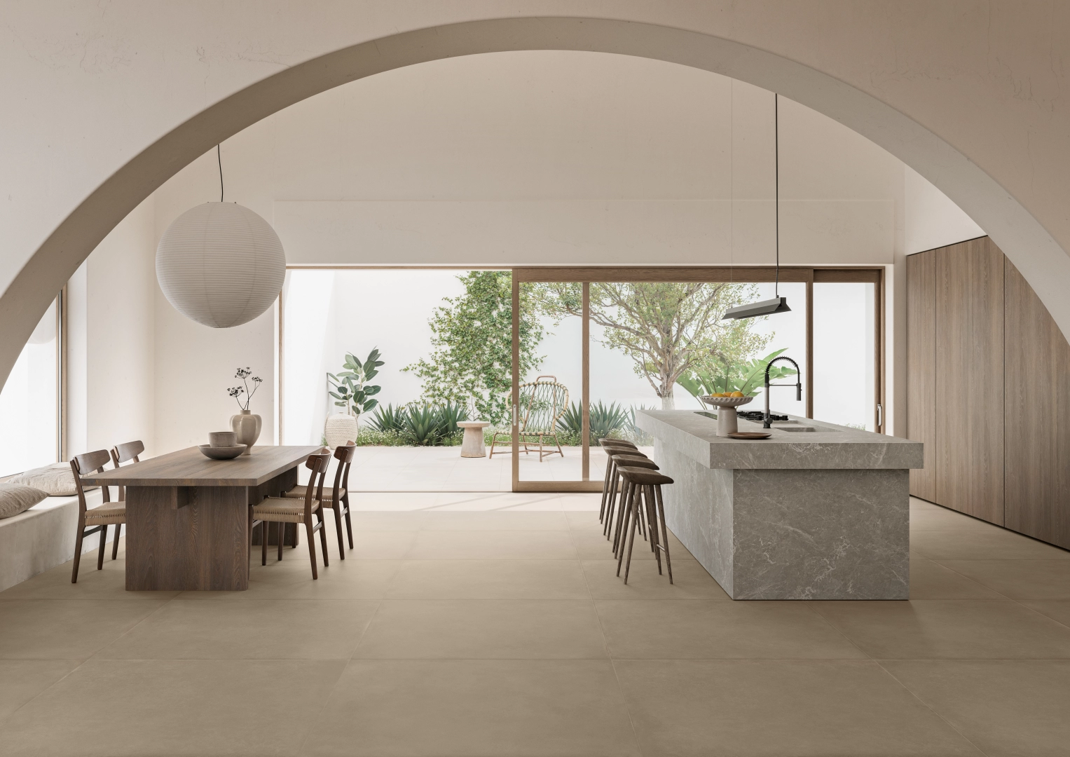 Gres Casalgrande Padana TERRAE efekt beton - aranzacja w minimalistycznym wnetrzu
