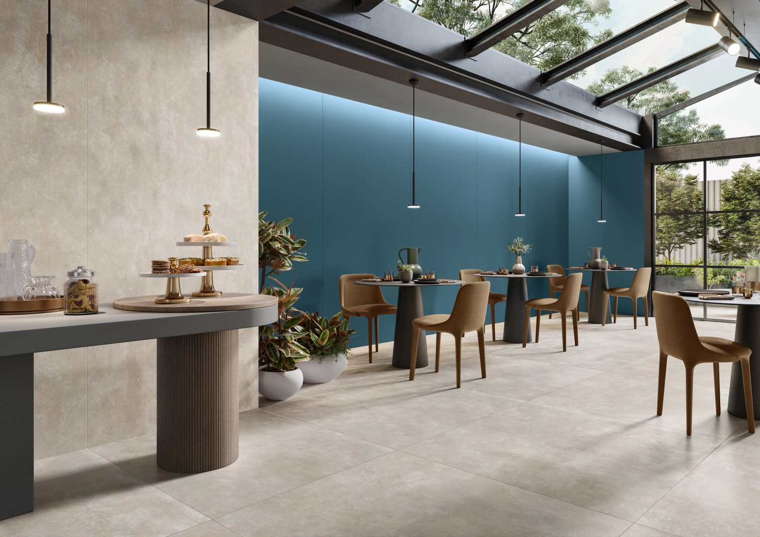 Gres Casalgrande Padana ATELIER efekt kolor - aranzacja w korytarzu z naturalnym swiatlem