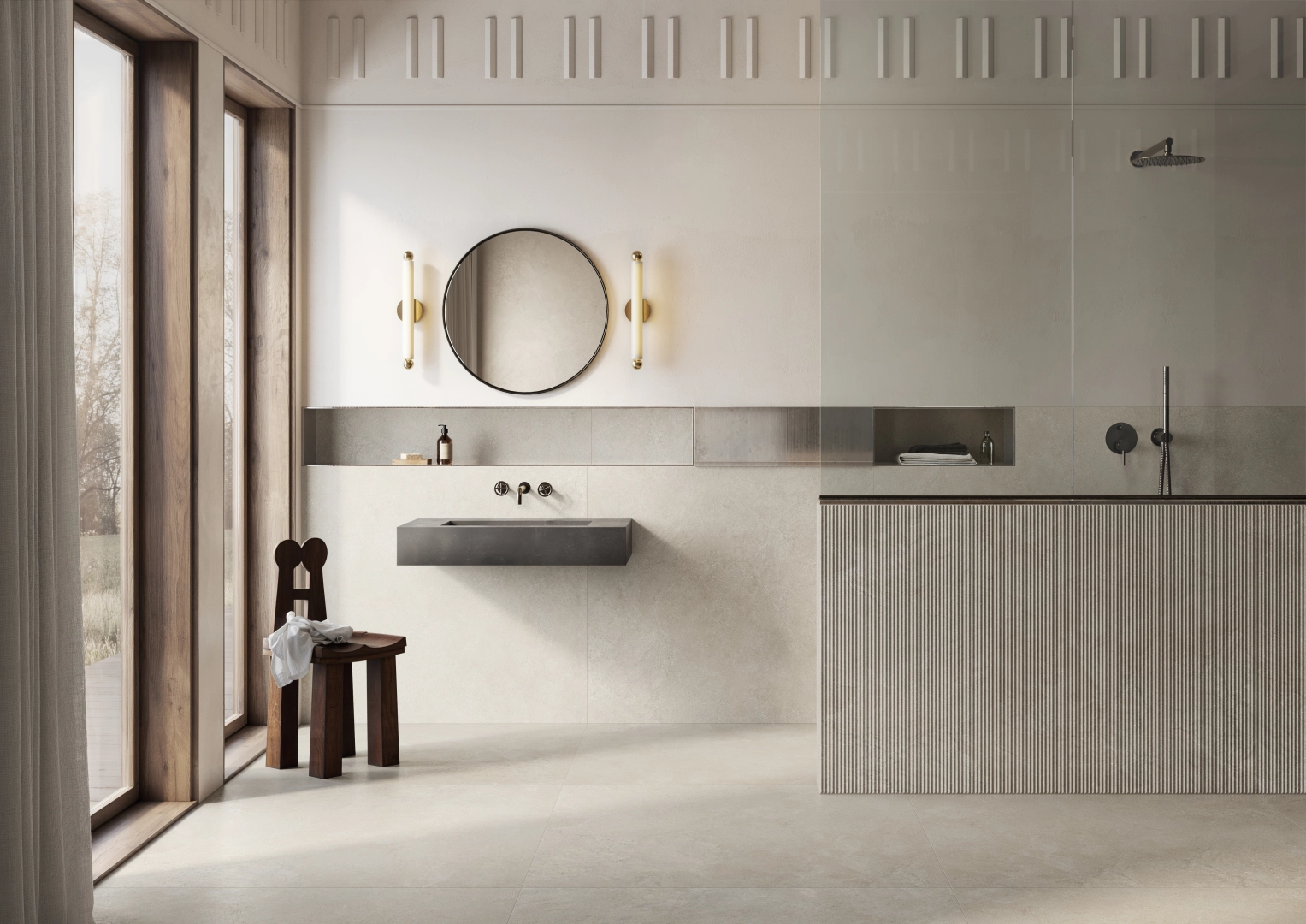 Gres Casalgrande Padana LITHOS efekt kamień - aranzacja w eleganckiej lazience