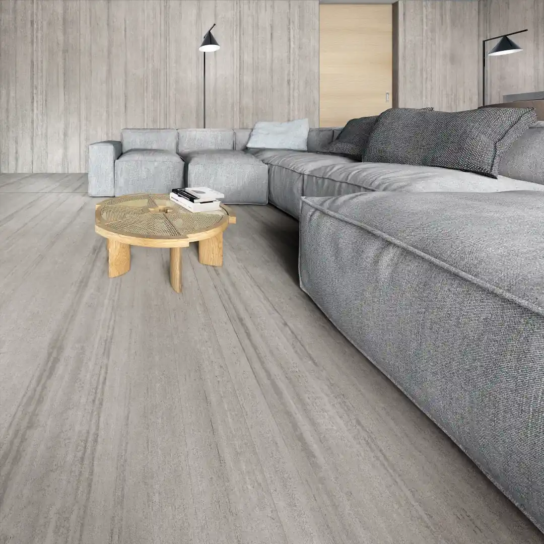 Gres Casalgrande Padana CEMENTO efekt beton - aranzacja w nowoczesnym salonie