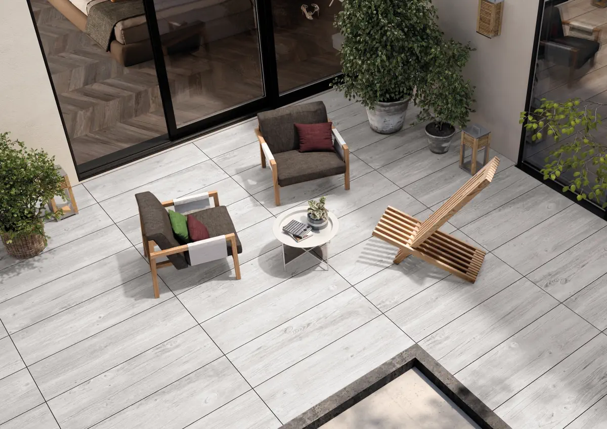 Gres Casalgrande Padana COUNTRY WOOD efekt drewno - aranzacja w minimalistycznym wnetrzu