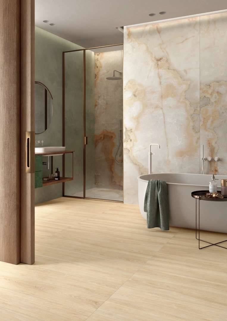 Gres Casalgrande Padana ENGLISH WOOD efekt drewno - aranzacja w elewacji domu
