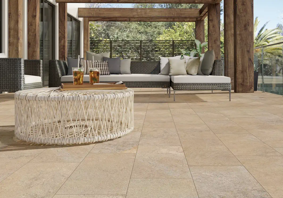 Gres Casalgrande Padana CHALON efekt kamień - aranzacja w eleganckiej lazience