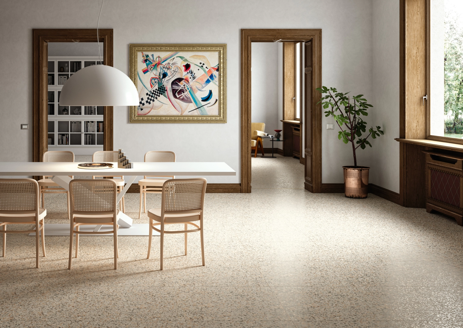 Gres Casalgrande Padana TERRAZZO efekt terrazzo - aranzacja w przestronnym holu