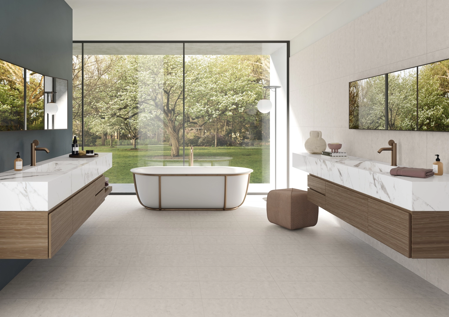 Gres Casalgrande Padana TIMELESS efekt beton - aranzacja w nowoczesnym salonie