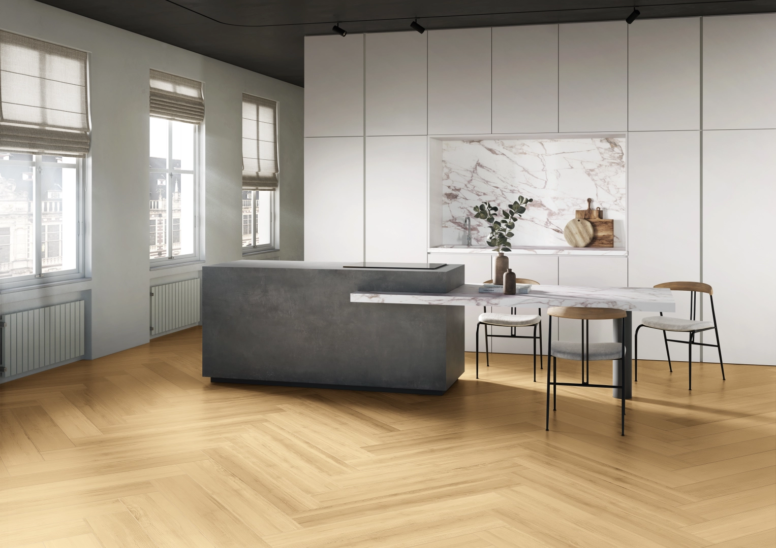 Gres Casalgrande Padana PROJECT WOOD efekt drewno - aranzacja w przestronnym holu