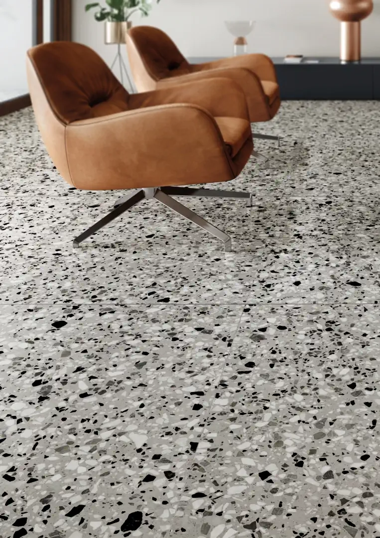 Gres Casalgrande Padana LE VILLE efekt terrazzo - aranzacja w elewacji domu