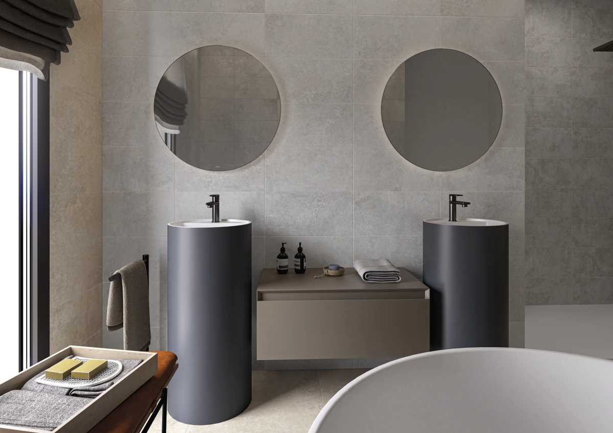 Gres Cifre PADUA efekt kamień - aranzacja w eleganckiej lazience