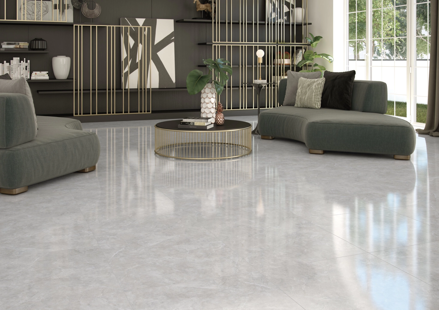 Gres Cifre CRYSTAL efekt kamień - aranzacja w nowoczesnym salonie