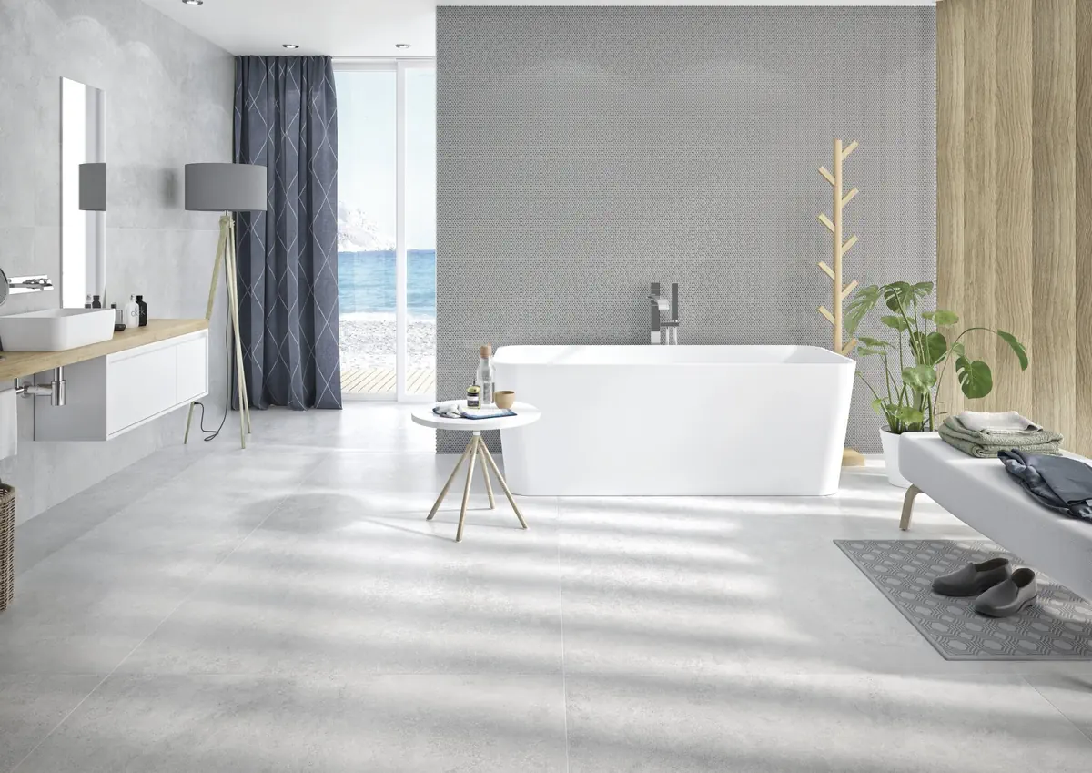 Gres Cifre NEUTRA efekt kamień, beton - aranzacja w eleganckiej lazience