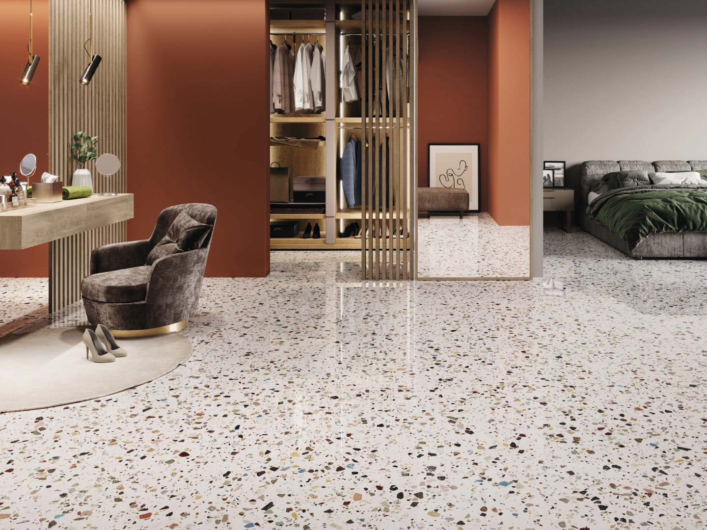Gres Cifre GEMSTONE efekt terrazzo - aranzacja w eleganckiej lazience