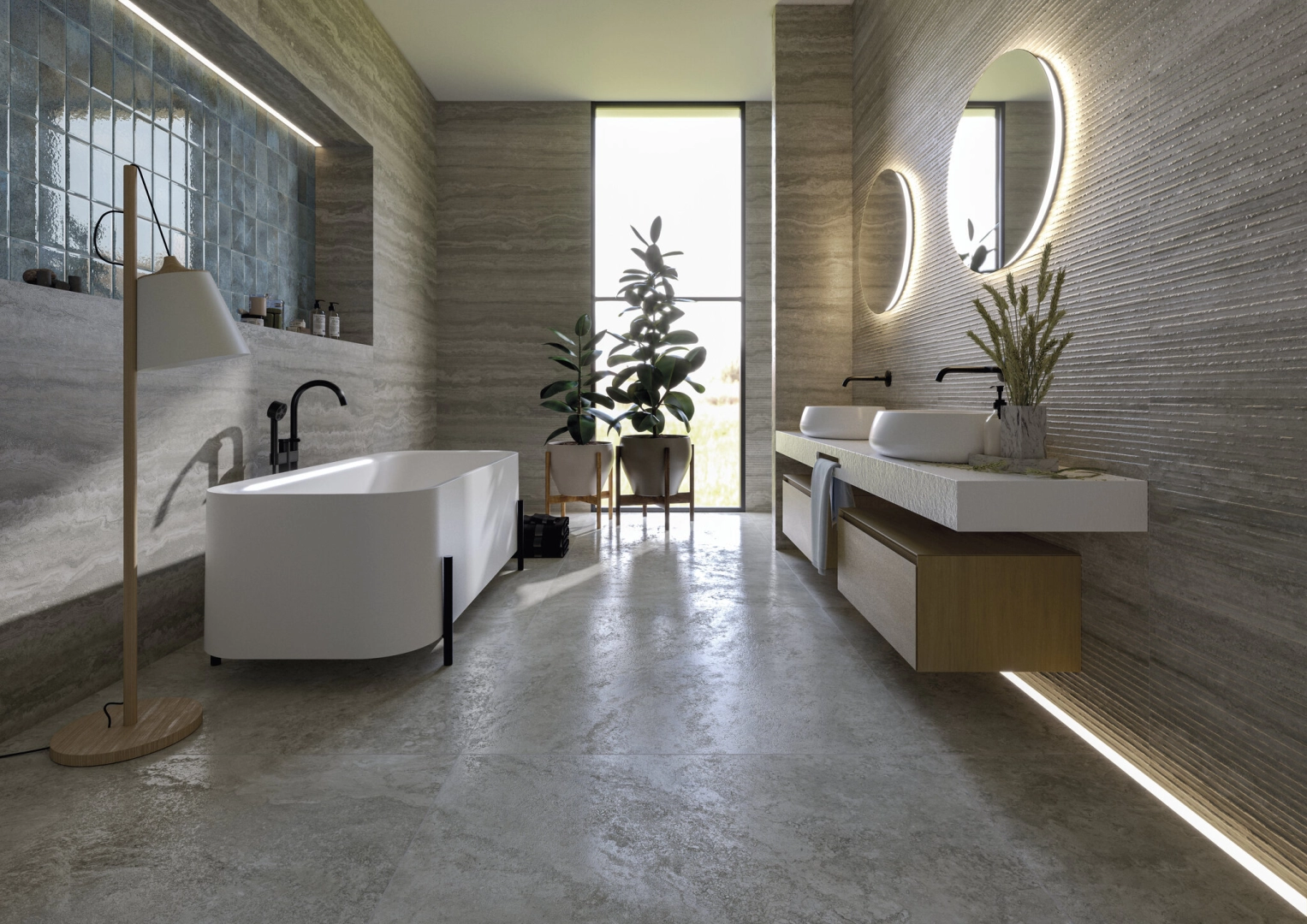 Gres Cifre FIRENZE efekt kamień - aranzacja w eleganckiej lazience