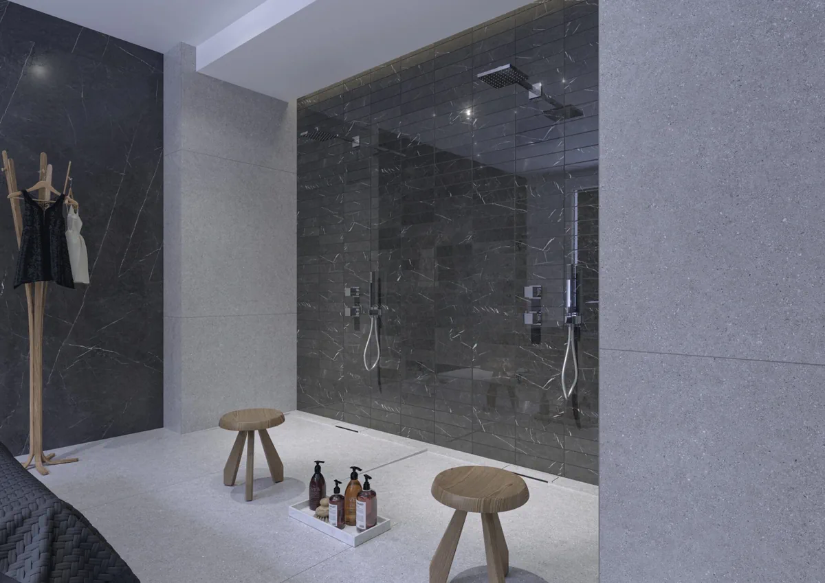 Gres Cifre MARQUINA efekt marmur - aranzacja w przestronnym holu