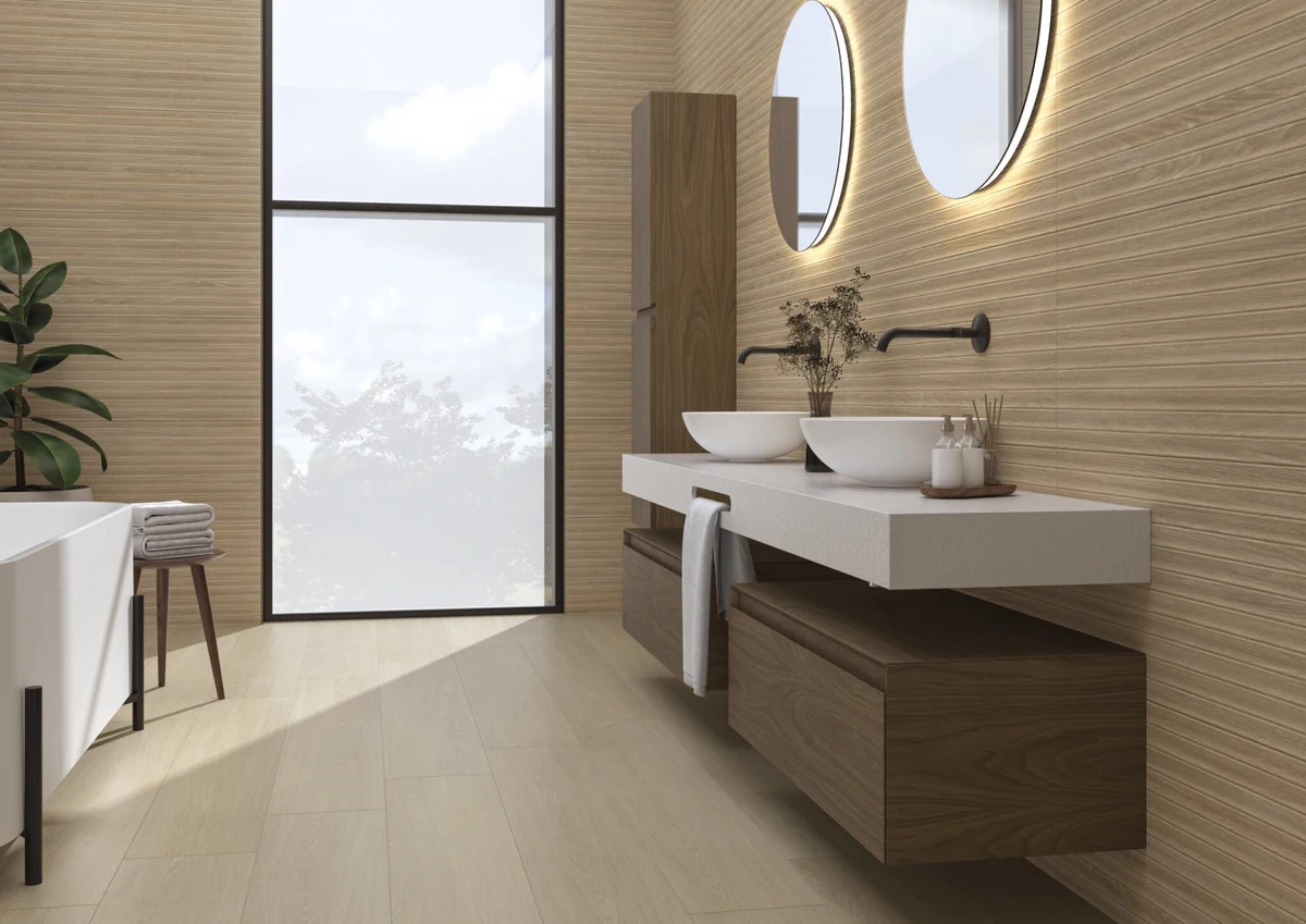 Gres Cifre MARLON efekt drewno - aranzacja w eleganckiej lazience