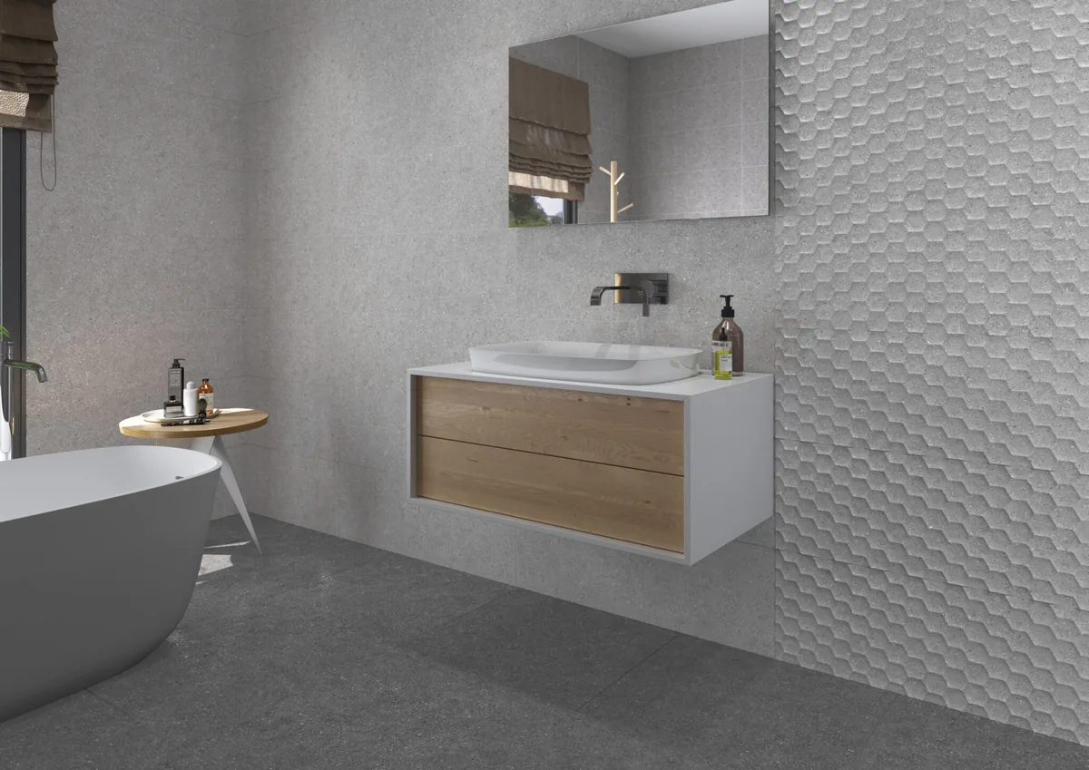 Gres Cifre GRANITE efekt kamień - aranzacja w eleganckiej lazience