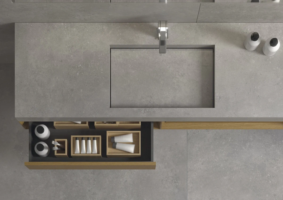 Gres Cifre NEXUS efekt kamień - aranzacja w eleganckiej lazience