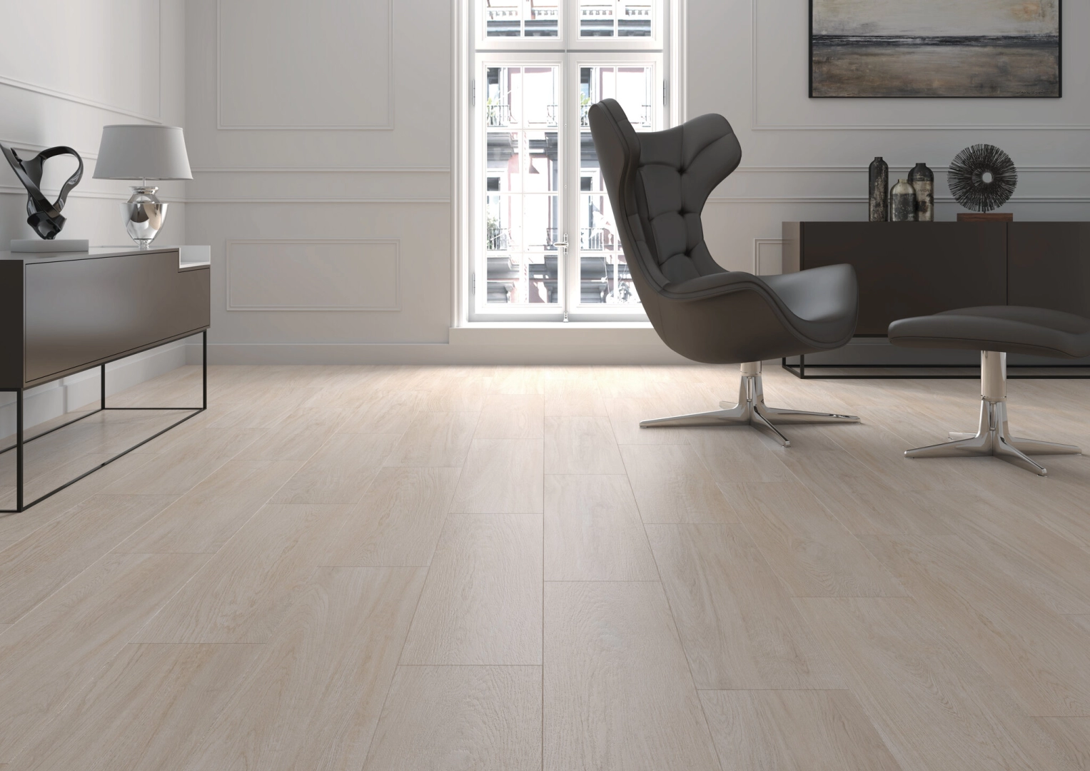 Gres Cifre BAVARO efekt drewno - aranzacja w minimalistycznym wnetrzu