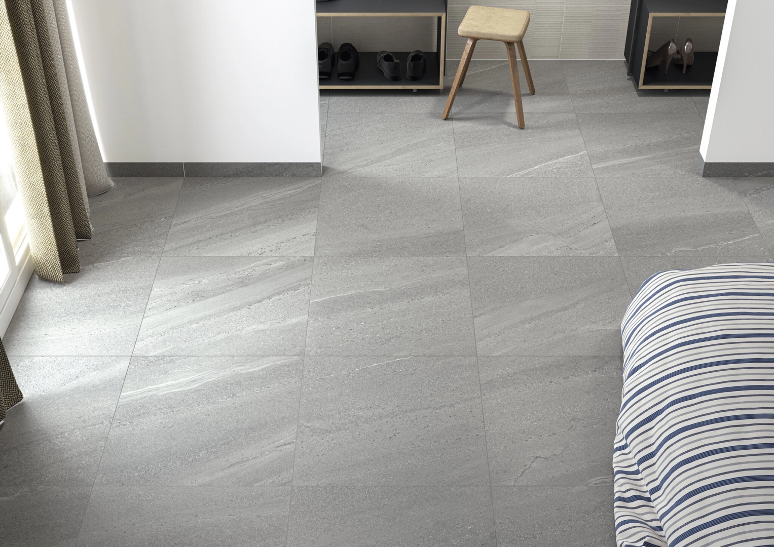 Gres Cifre BURLINGTON efekt beton, kamień - aranzacja w nowoczesnym salonie