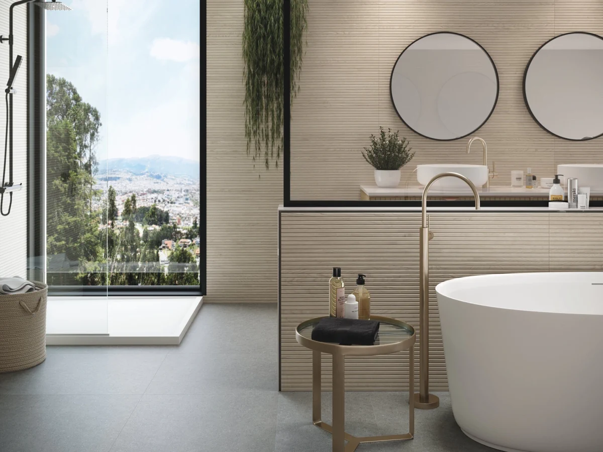 Gres Cifre DASSEL efekt drewno - aranzacja w eleganckiej lazience