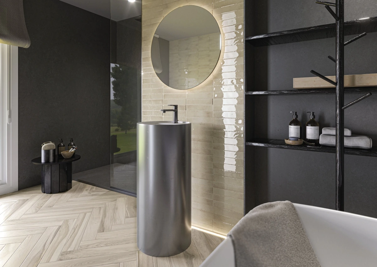 Gres Cifre KALON efekt cegła - aranzacja w eleganckiej lazience