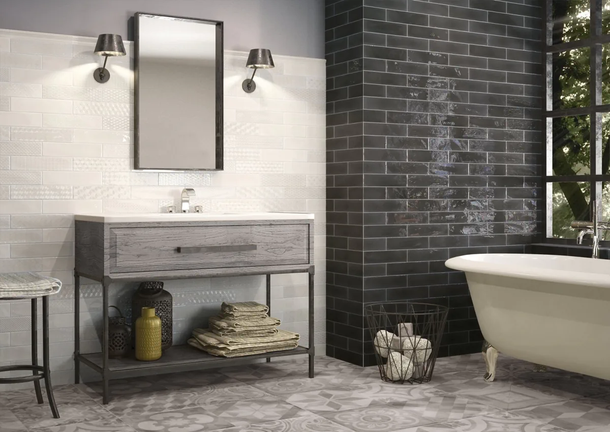 Gres Cifre OPAL efekt cegła - aranzacja w eleganckiej lazience