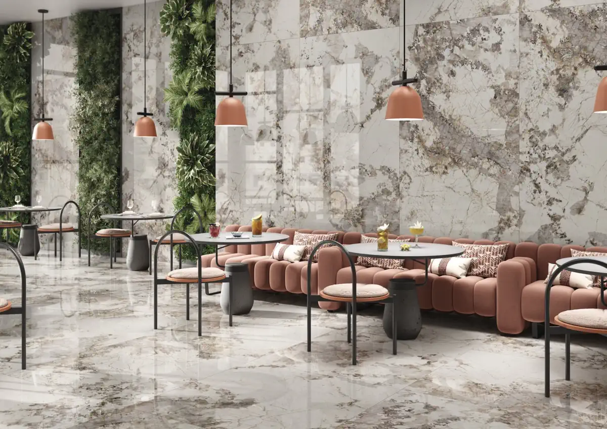 Gres Cifre ESPLENDOR efekt marmur - aranzacja w eleganckiej lazience