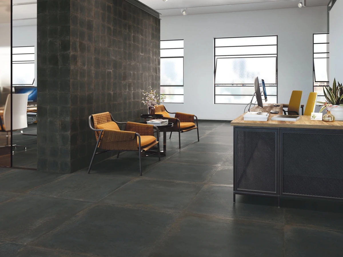 Gres Cifre INDUSTRIAL efekt metal - aranzacja w nowoczesnym salonie