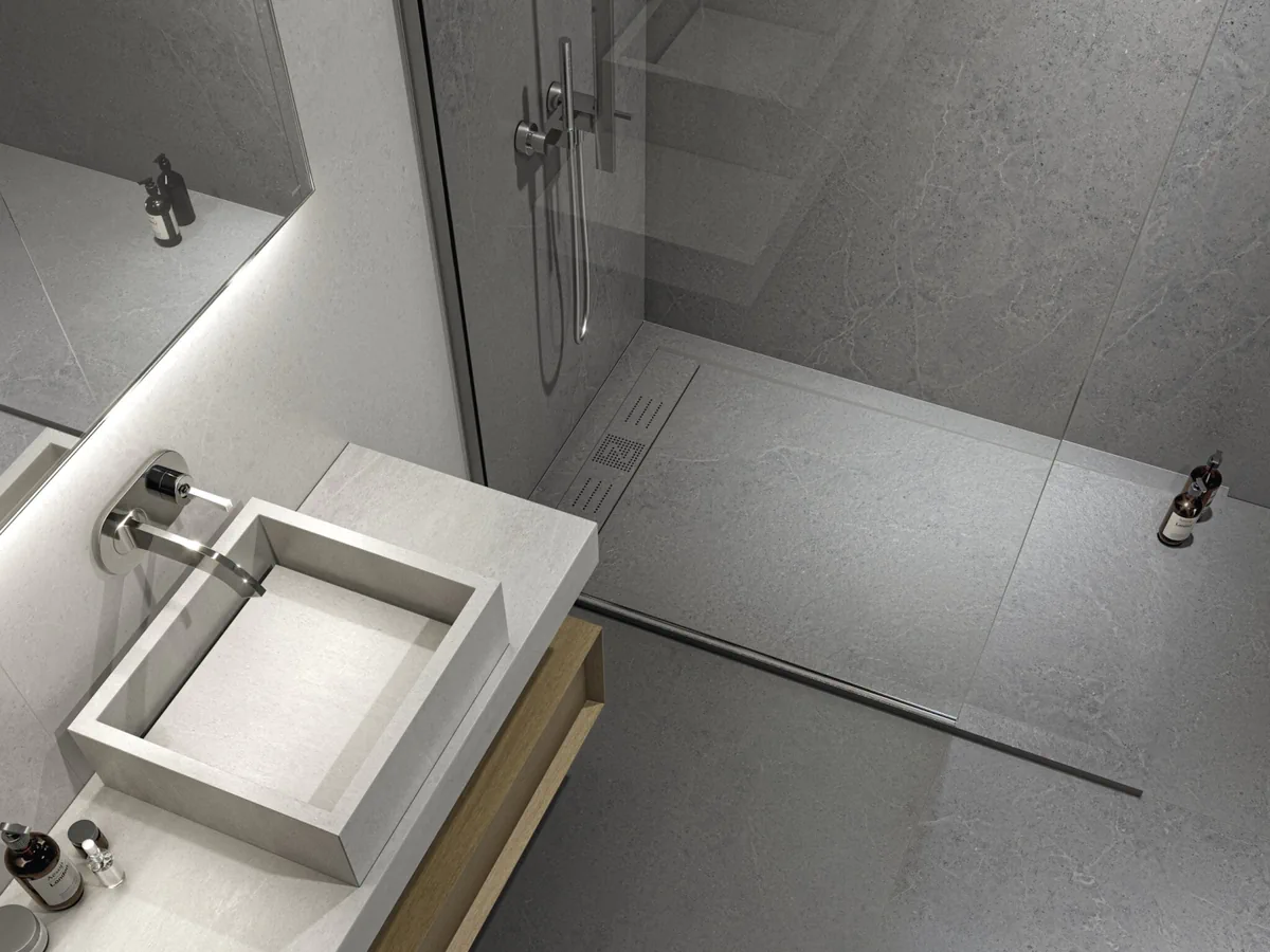 Gres Cifre NORWICH efekt beton - aranzacja w przy kominku
