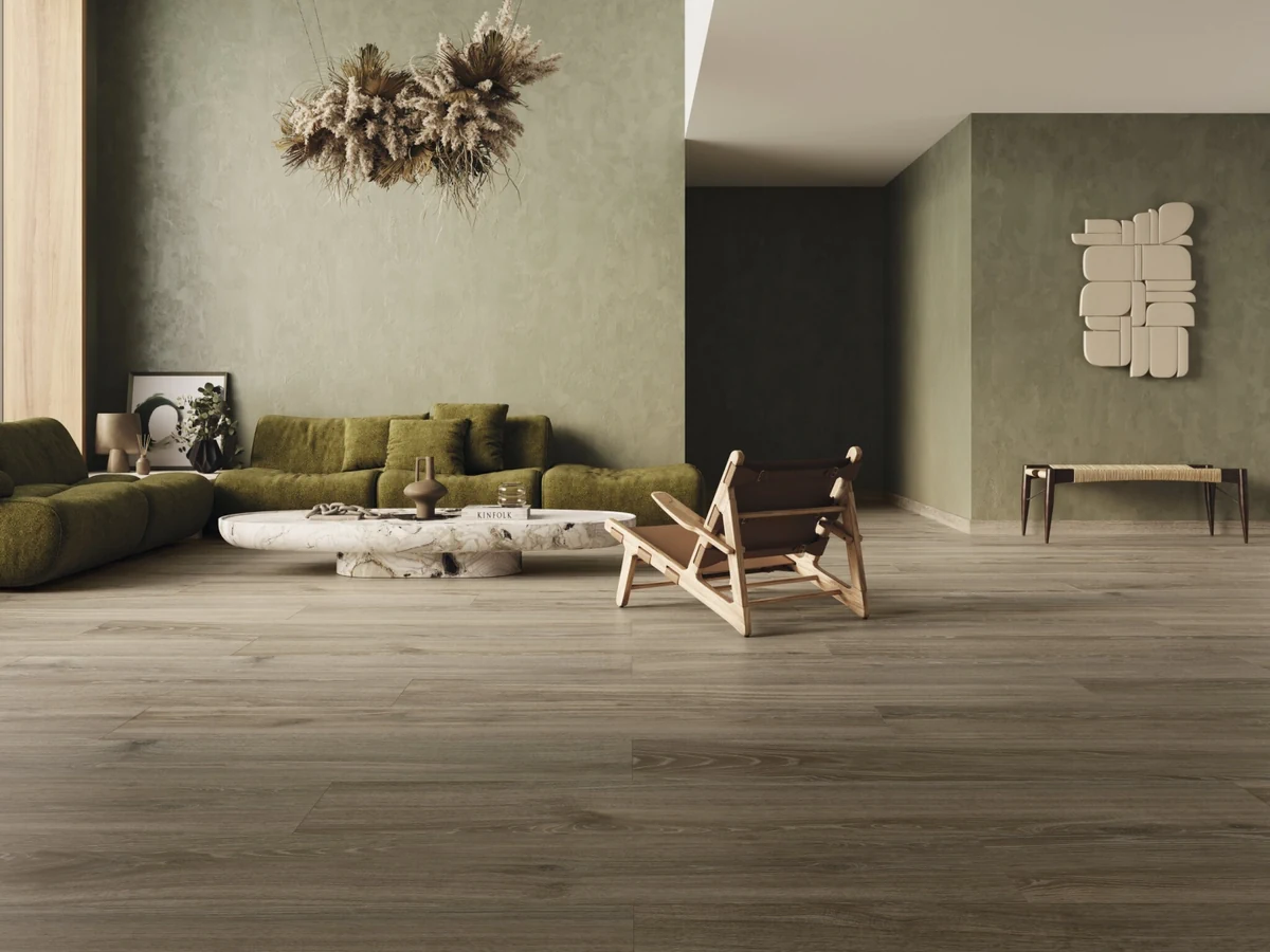 Gres Cifre LORIEN efekt drewno - aranzacja w minimalistycznym wnetrzu