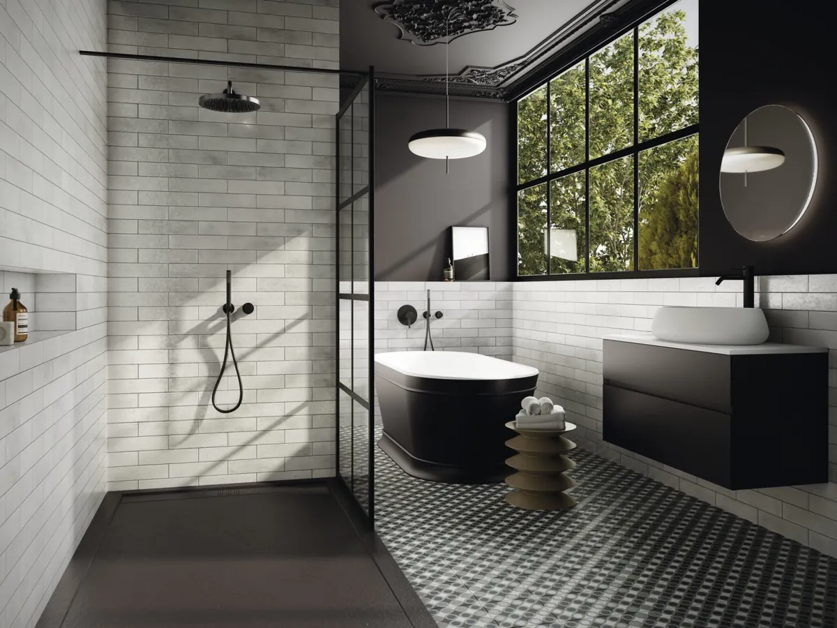 Gres Cifre MUSSA efekt cegła - aranzacja w eleganckiej lazience