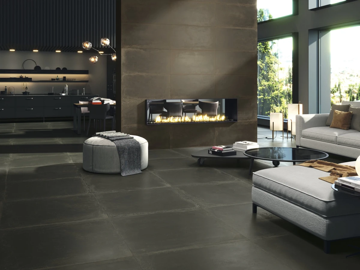 Gres Cifre INDUSTRIAL efekt metal - aranzacja w minimalistycznym wnetrzu