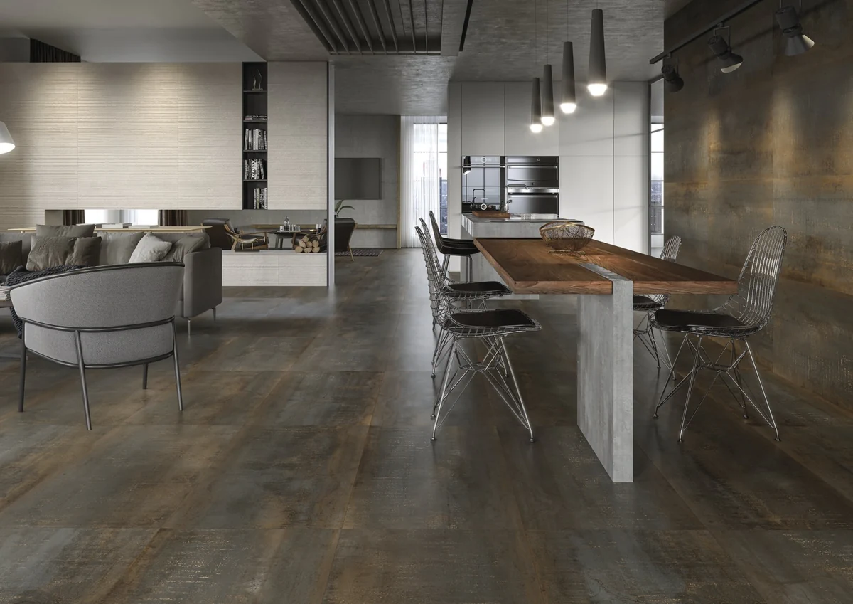 Gres Cifre METAL efekt metal - aranzacja w minimalistycznym wnetrzu