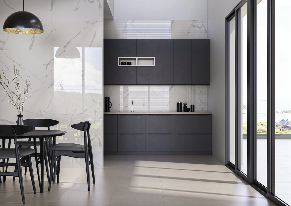 Gres Cifre BIANCO CARRARA efekt marmur - aranzacja w elewacji domu