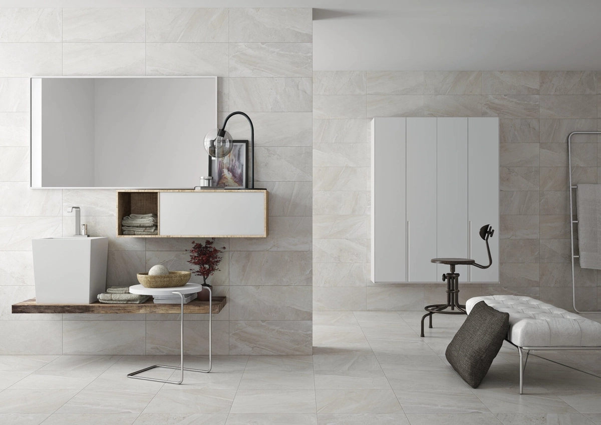 Gres Cifre ARIANNE efekt kamień - aranzacja w eleganckiej lazience