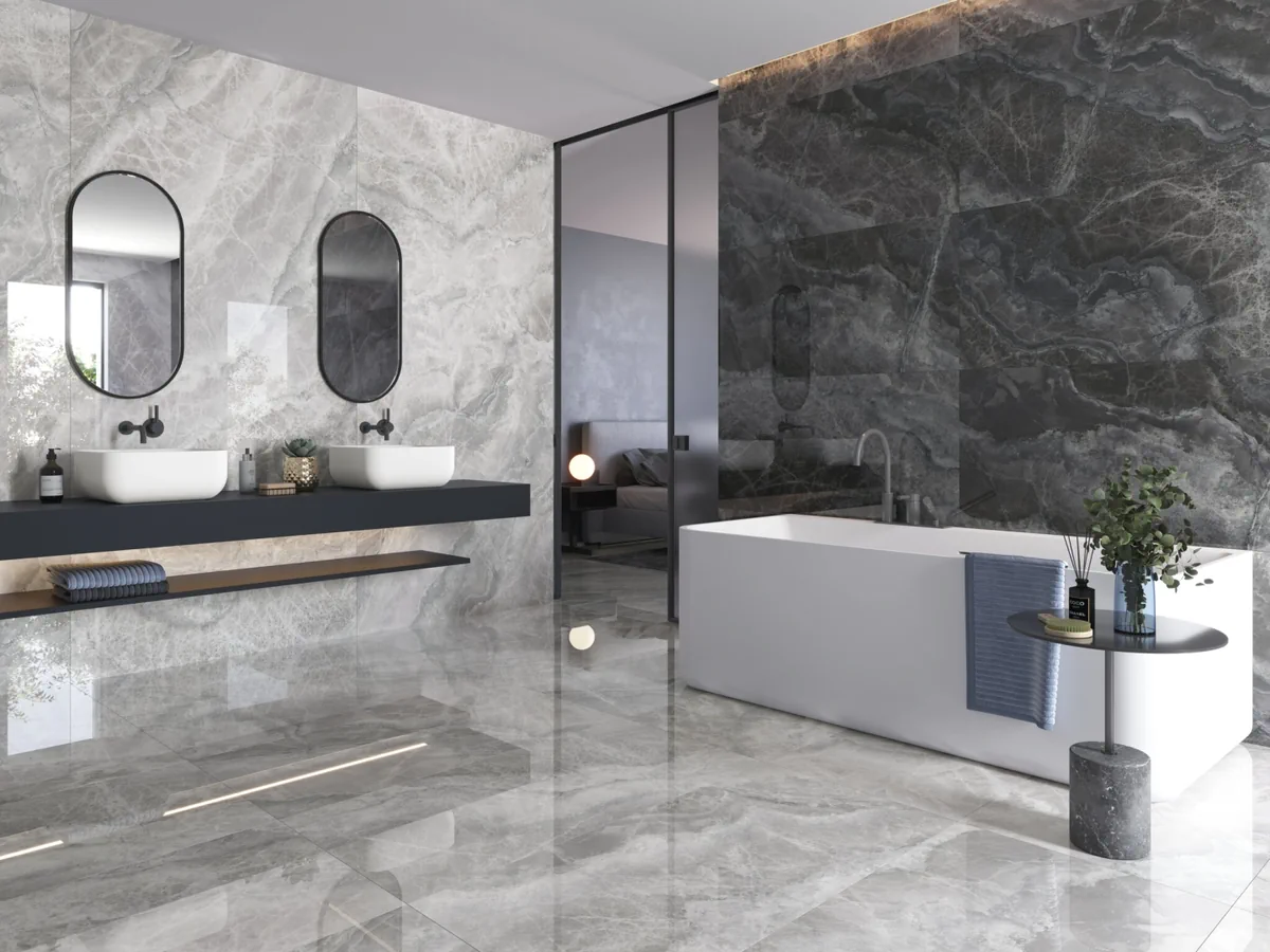 Gres Cifre LIXIUM efekt marmur - aranzacja w eleganckiej lazience