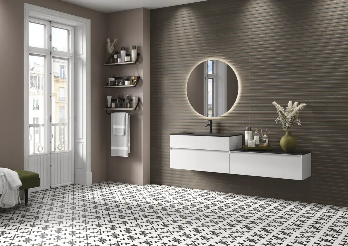 Gres Cifre URSINO efekt wzór - aranzacja w eleganckiej lazience