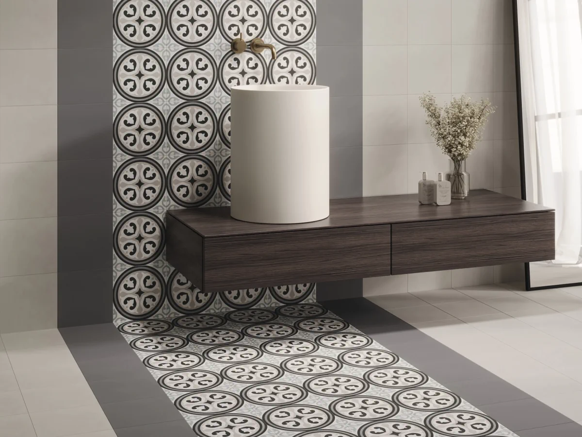 Gres Cifre URBAN efekt wzór - aranzacja w nowoczesnym salonie