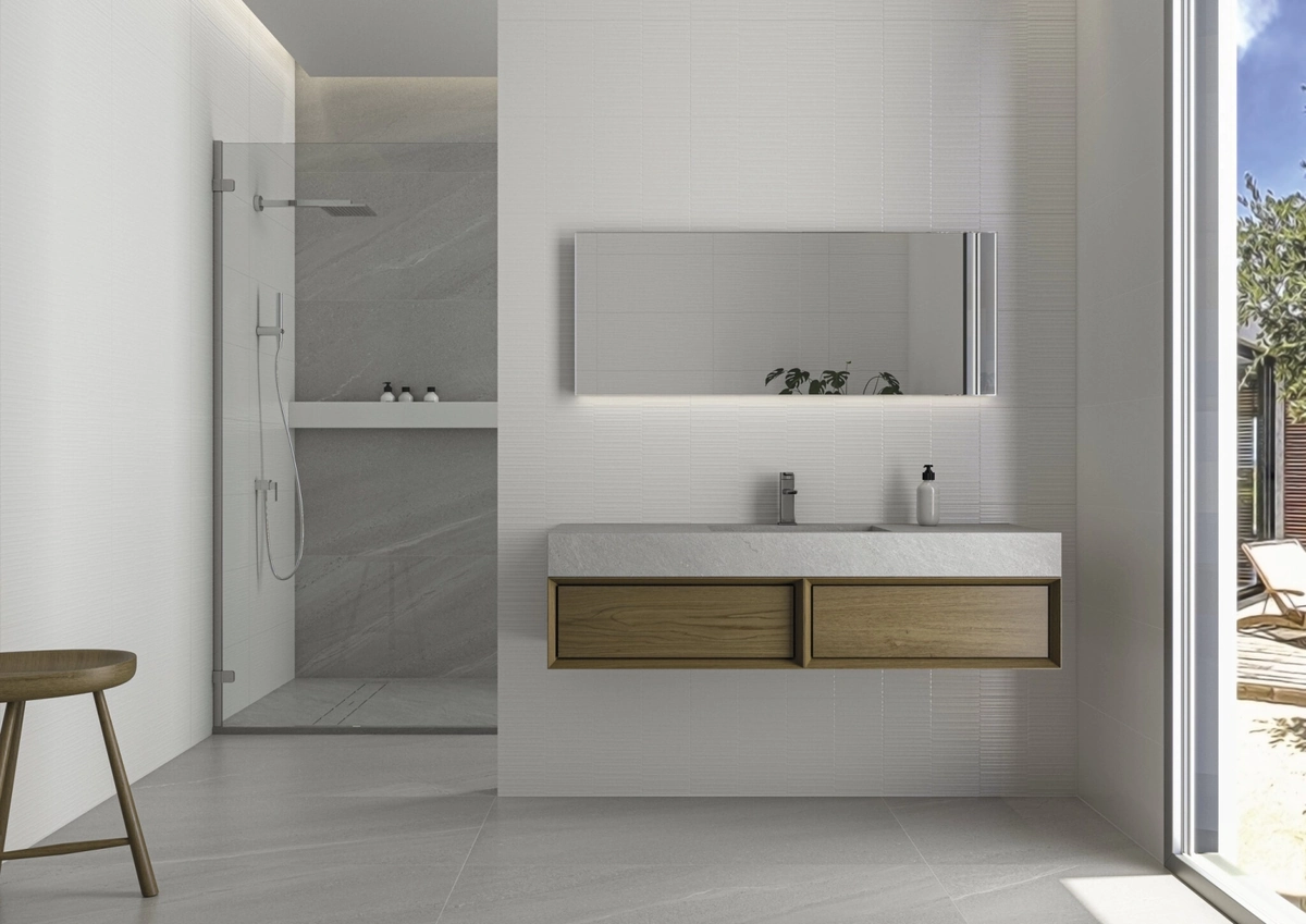 Gres Cifre PURE efekt kolor - aranzacja w nowoczesnym salonie