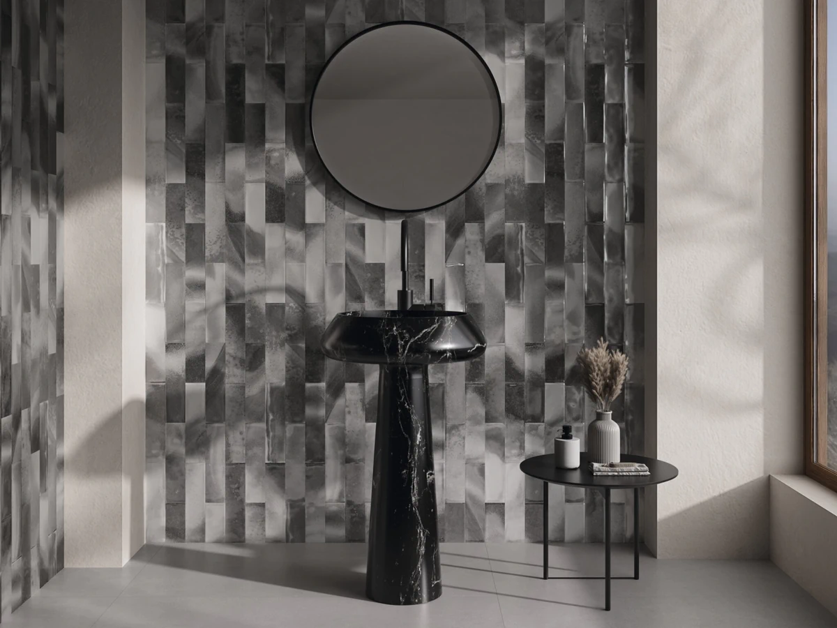 Gres Cifre POLARIS efekt wzór - aranzacja w eleganckiej lazience