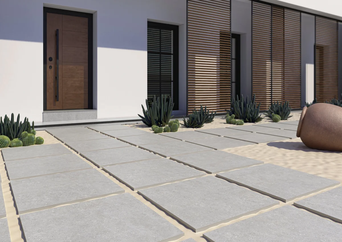 Gres Cifre ACRON efekt beton - aranzacja w przy kominku