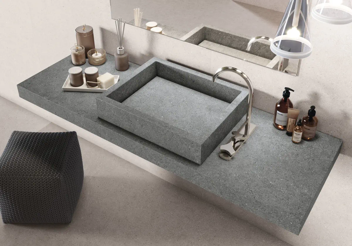 Gres Cifre GRANITE efekt kamień - aranzacja w minimalistycznym wnetrzu