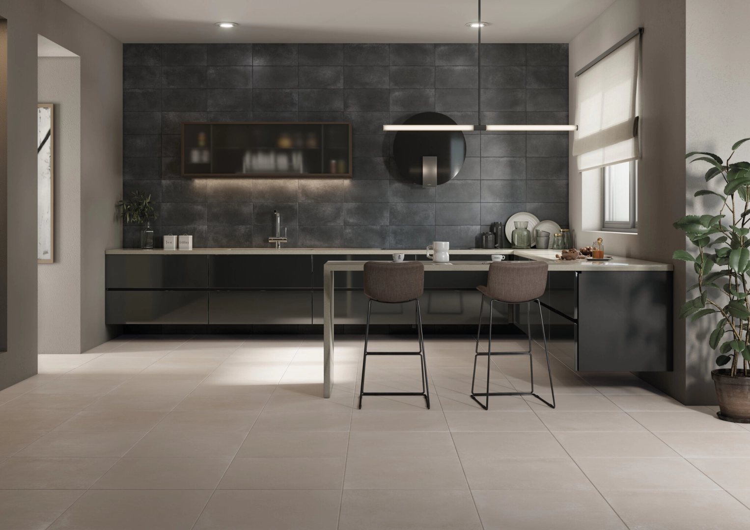 Gres Cifre BETON efekt kamień - aranzacja w eleganckiej lazience