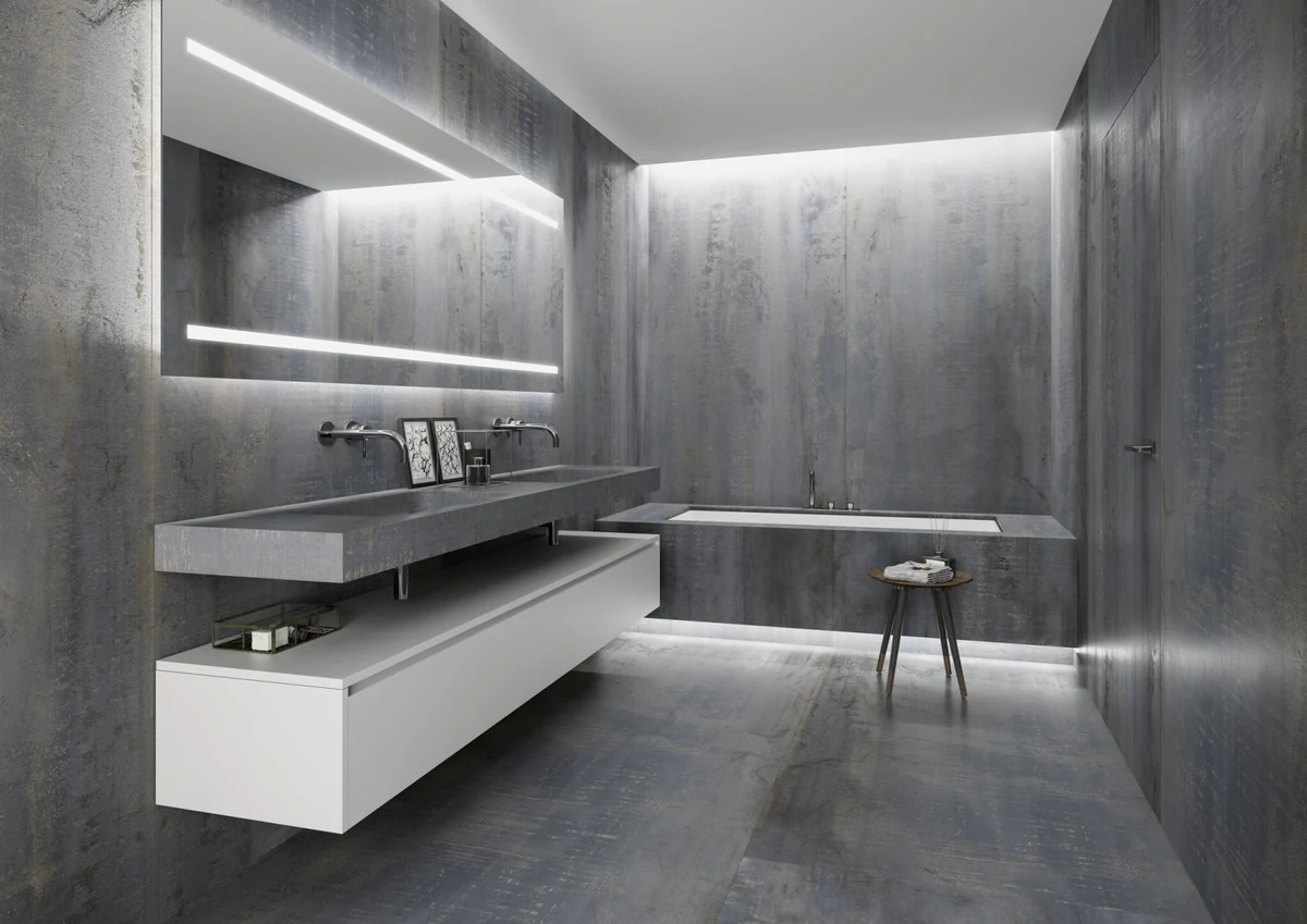 Gres Cifre METAL efekt metal - aranzacja w eleganckiej lazience