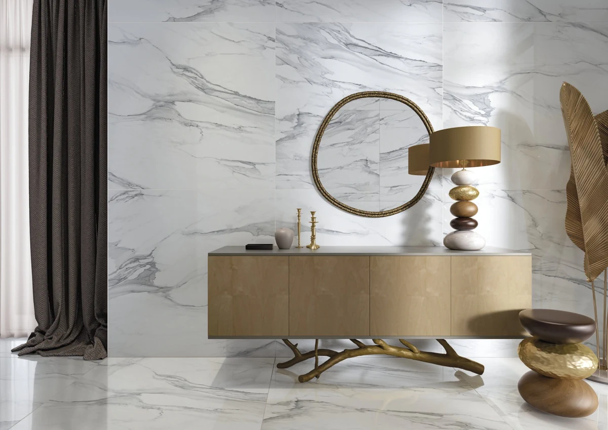 Gres Cifre RUBI efekt marmur - aranzacja w eleganckiej lazience