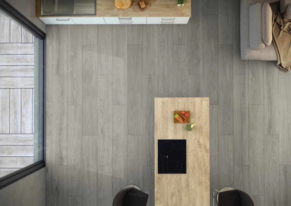 Gres Cifre OXFORD efekt drewno - aranzacja w minimalistycznym wnetrzu