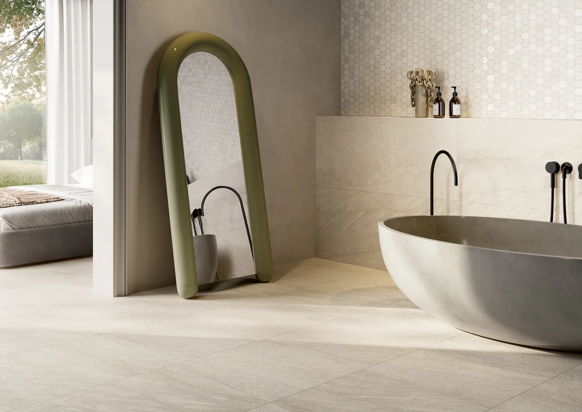 Gres Coem MERIDIEN efekt kamień - aranzacja w eleganckiej lazience