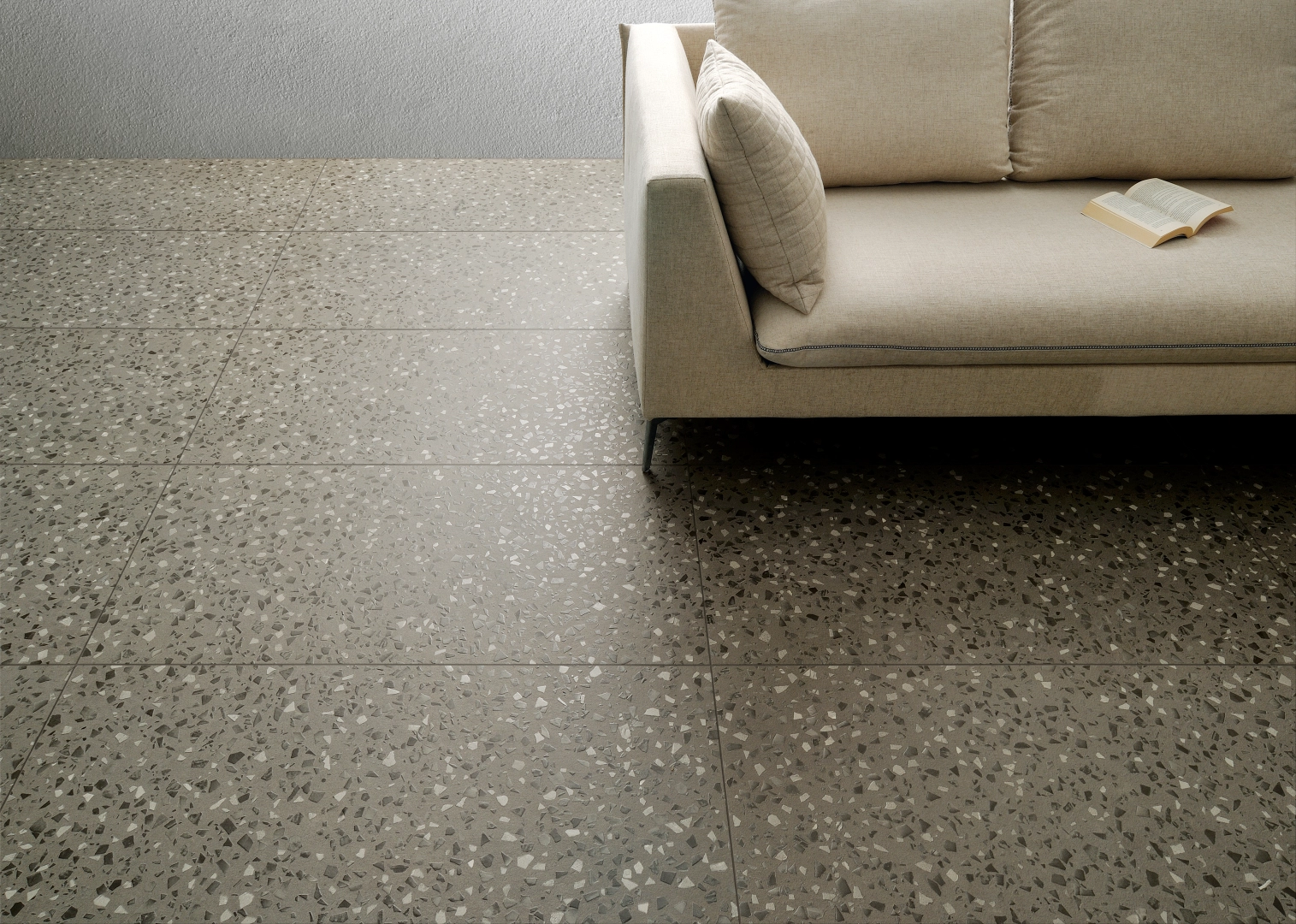 Gres Coem TERRAZZO efekt terrazzo - aranzacja w nowoczesnym salonie