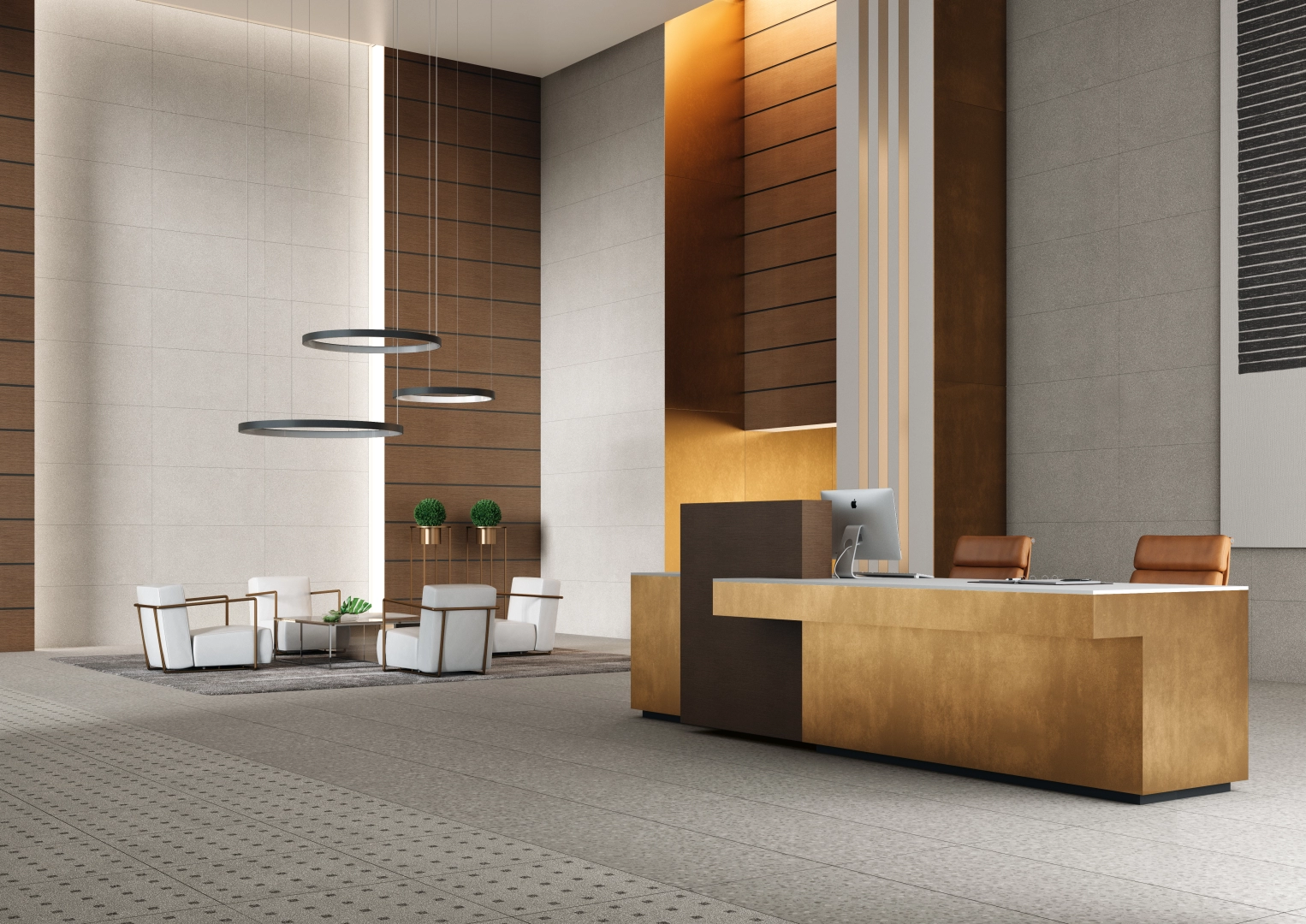 Gres Coem TERRAZZO efekt terrazzo - aranzacja w strefie dziennej z duzymi przeszkleniami