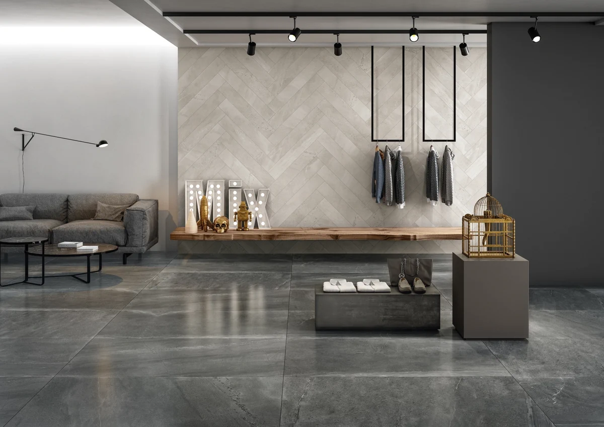 Gres Coem BRIT STONE efekt beton, kamień - aranzacja w eleganckiej lazience