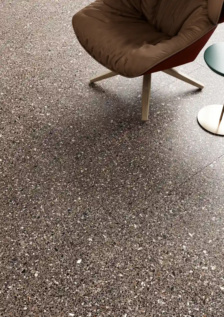 Gres Coem PORFIRICA AGLO efekt terrazzo - aranzacja w minimalistycznym wnetrzu